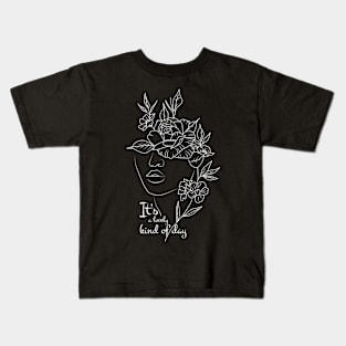 Elegant Women's Face with Floral Line Art Kids T-Shirt